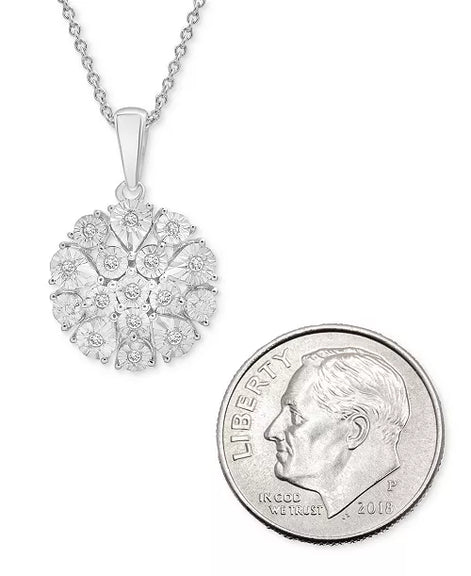 Diamond Flower Cluster Pendant Necklace & Earrings Set (Sterling Silver)