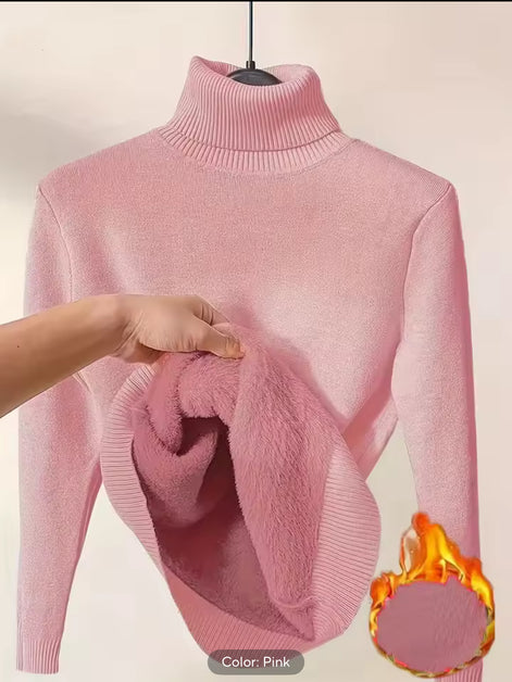 Women's Fleece Lined Turtleneck - Warm Long Sleeve Pullover Top