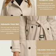 Women's Waterproof Trench Coat - Classic Belted Lapel Coat | AURORRE LUXURE