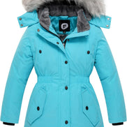 Girls’ Long Winter Coat – Warm Fleece-Lined Puffer Parka with Fur Hood