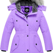 Girls’ Long Winter Coat – Warm Fleece-Lined Puffer Parka with Fur Hood