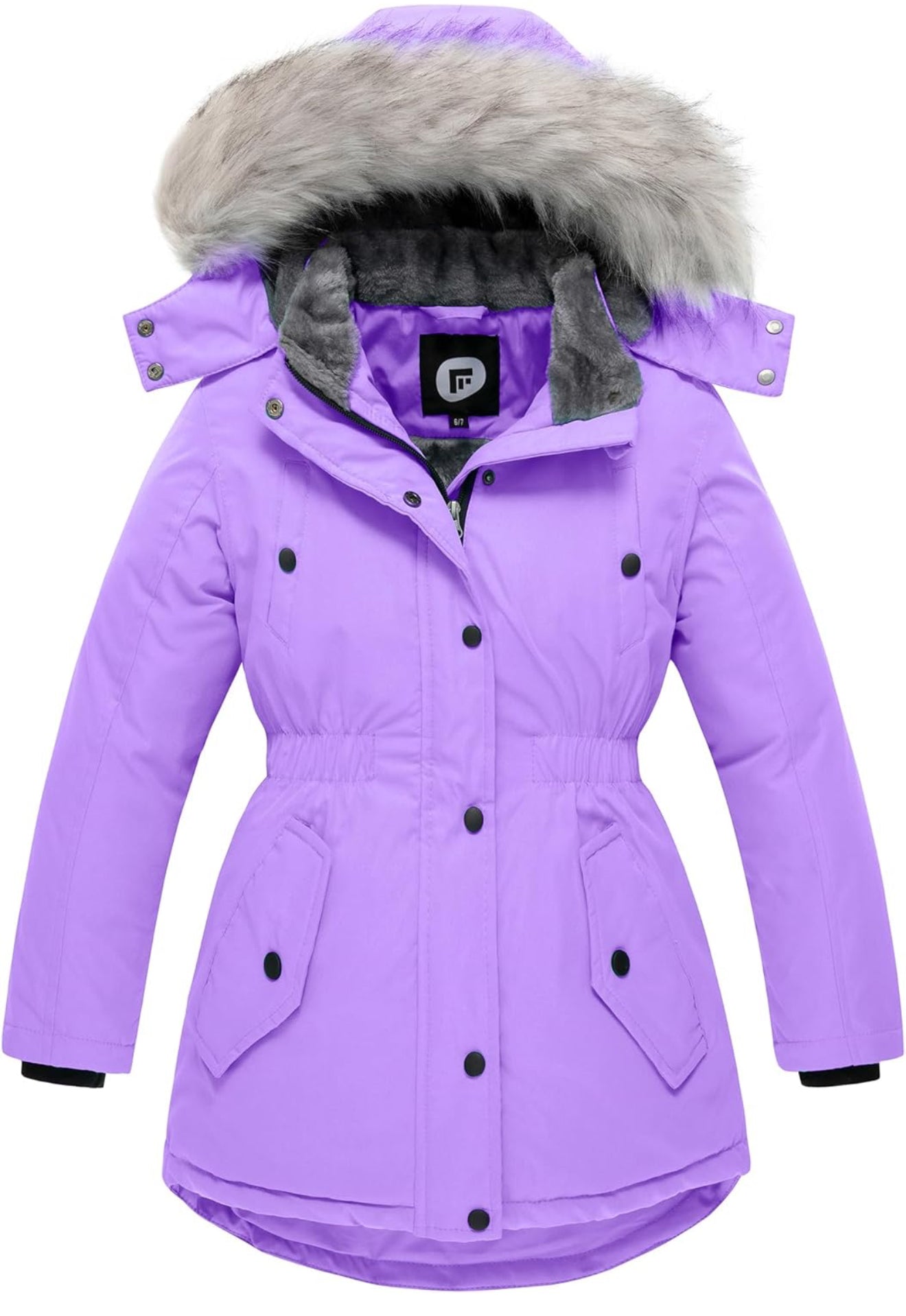 Girls’ Long Winter Coat – Warm Fleece-Lined Puffer Parka with Fur Hood