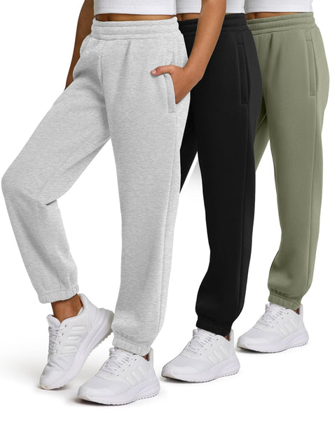 Girls 3-Pack Sweatpants - Fleece Joggers with Pockets | AURORE LUXURE