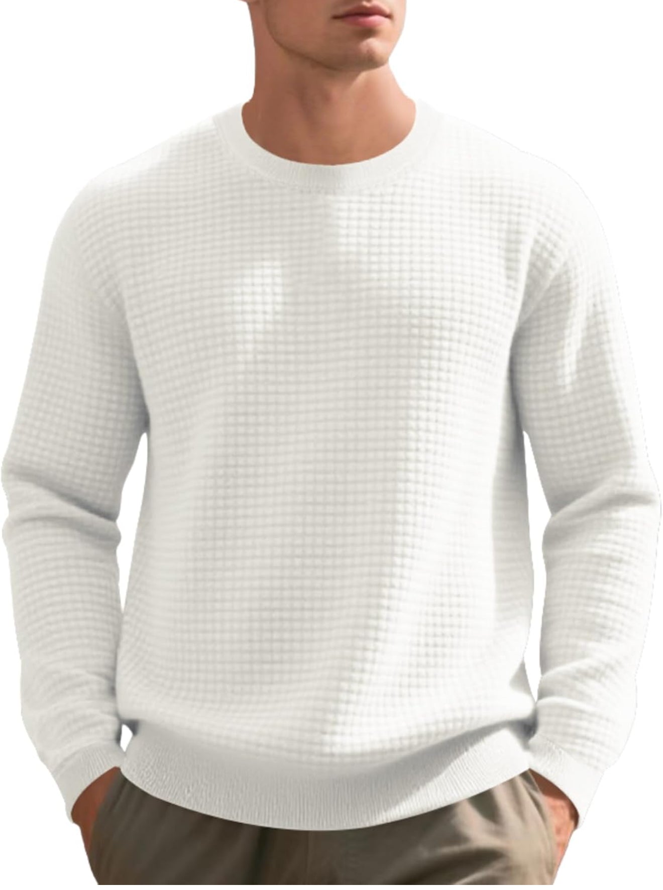 Men's Textured Knit Pullover - Casual Crewneck Waffle Sweater | AURORE LUXURE