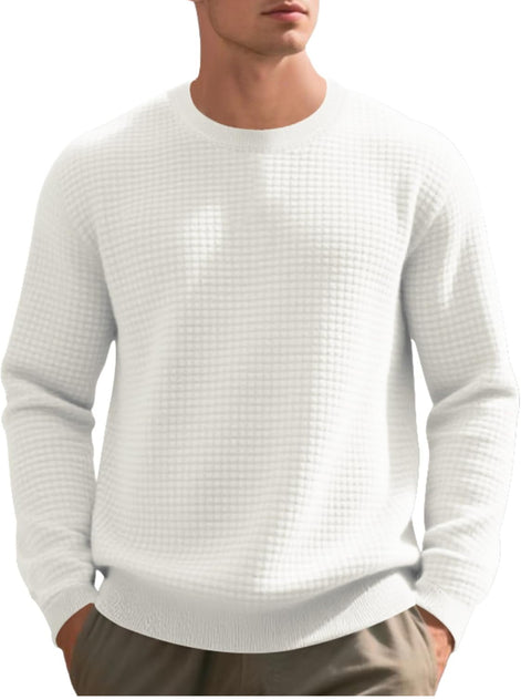 Men's Textured Knit Pullover - Casual Crewneck Waffle Sweater | AURORE LUXURE