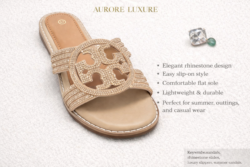 Women Rhinestone Slide Sandals – Luxury Flat Slippers (Sizes 37–42)
