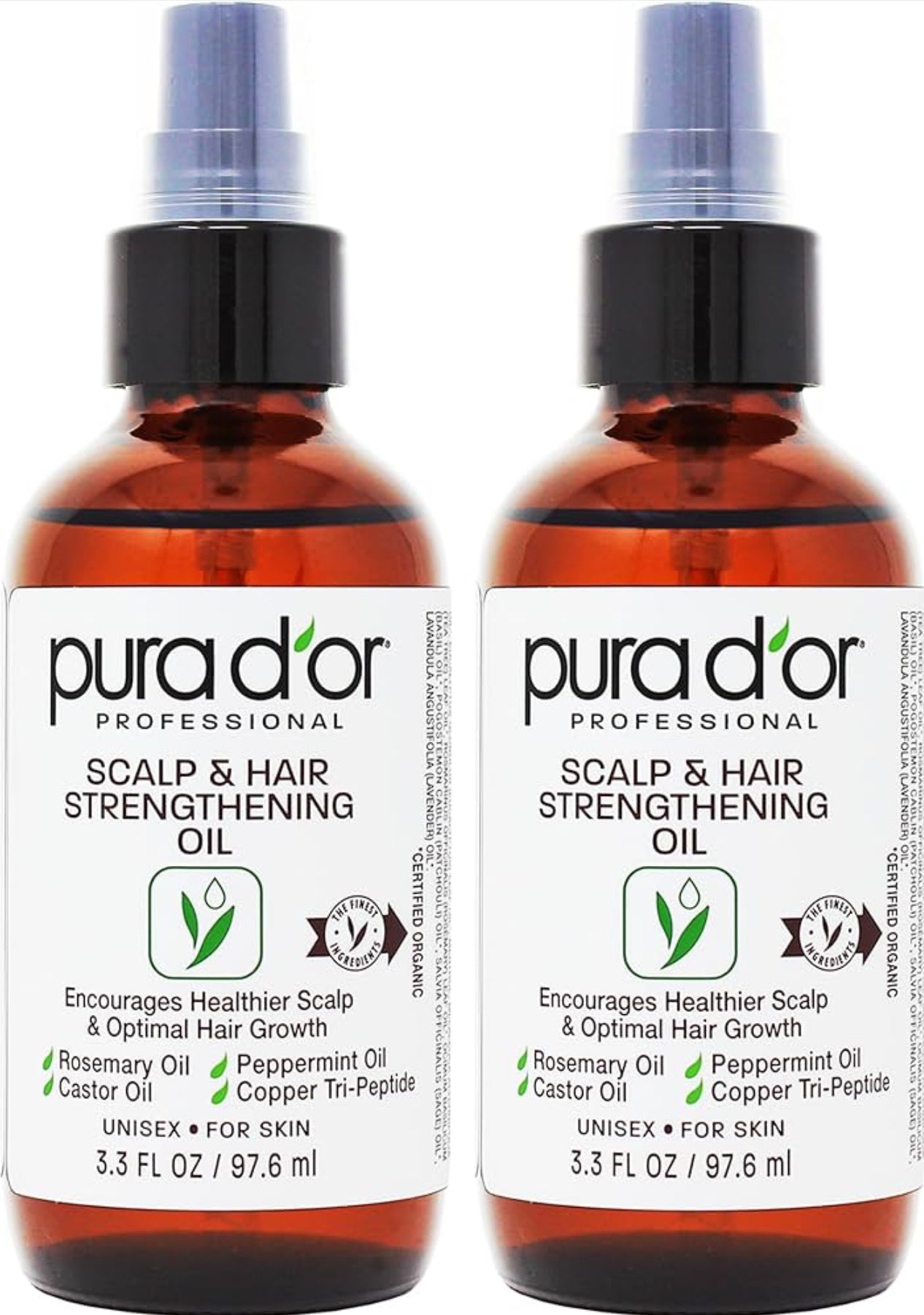 PURA D'OR Scalp & Hair Strengthening Oil with Rosemary Castor Peppermint Oil 3.3 Oz
Supports Optimal Growth, Reduce Breakage, Nourish Roots, Healthier, Fuller, Thicker Hair, Stronger Strands Ft