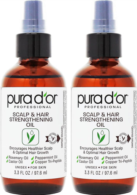 PURA D'OR Scalp & Hair Strengthening Oil with Rosemary Castor Peppermint Oil 3.3 Oz
Supports Optimal Growth, Reduce Breakage, Nourish Roots, Healthier, Fuller, Thicker Hair, Stronger Strands Ft