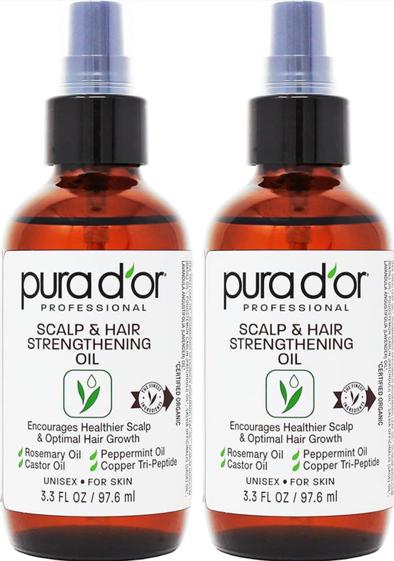 PURA D'OR Scalp & Hair Strengthening Oil with Rosemary Castor Peppermint Oil 3.3 Oz
Supports Optimal Growth, Reduce Breakage, Nourish Roots, Healthier, Fuller, Thicker Hair, Stronger Strands Ft