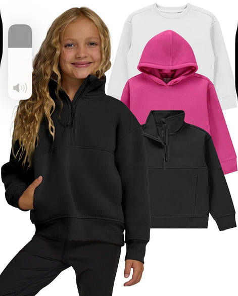 Girls 3-Pack Sweatshirts - Hoodies & Quarter Zip Fleece Set | AURORE LUXURE