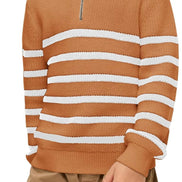 Boys Striped Quarter Zip Sweater - Long Sleeve Knit Pullover | AURORE LUXURE