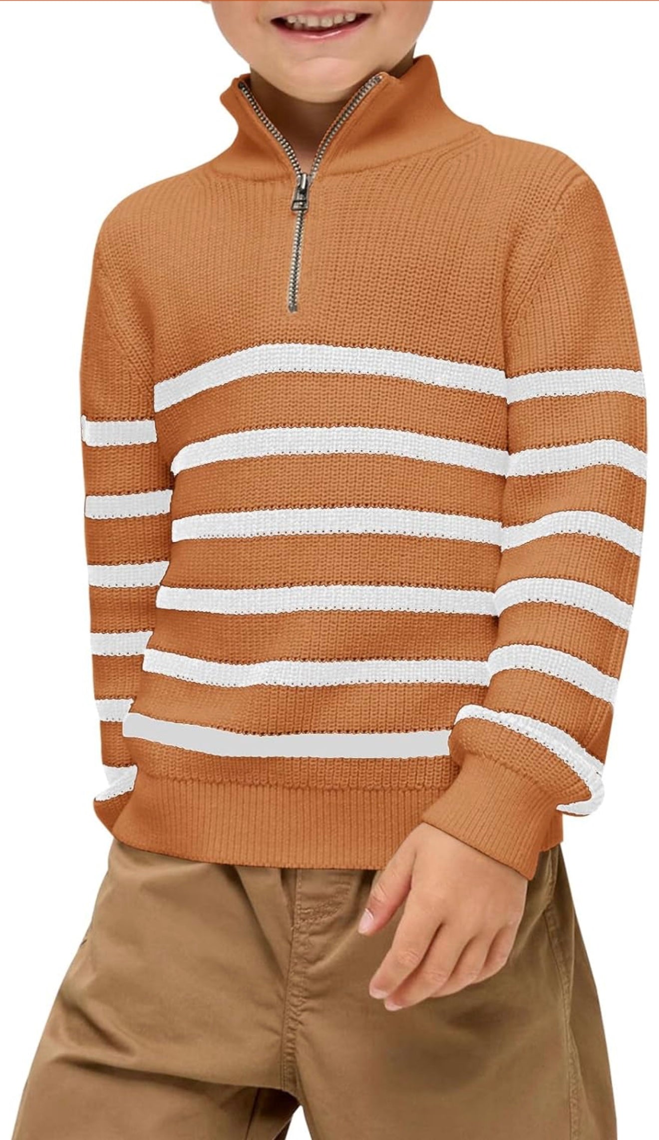 Boys Striped Quarter Zip Sweater - Long Sleeve Knit Pullover | AURORE LUXURE