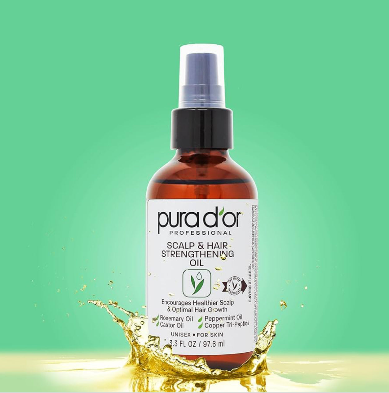 PURA D'OR Scalp & Hair Strengthening Oil with Rosemary Castor Peppermint Oil 3.3 Oz
Supports Optimal Growth, Reduce Breakage, Nourish Roots, Healthier, Fuller, Thicker Hair, Stronger Strands Ft