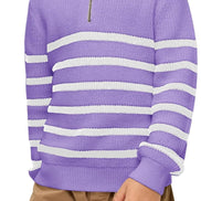 Boys Striped Quarter Zip Sweater - Long Sleeve Knit Pullover | AURORE LUXURE