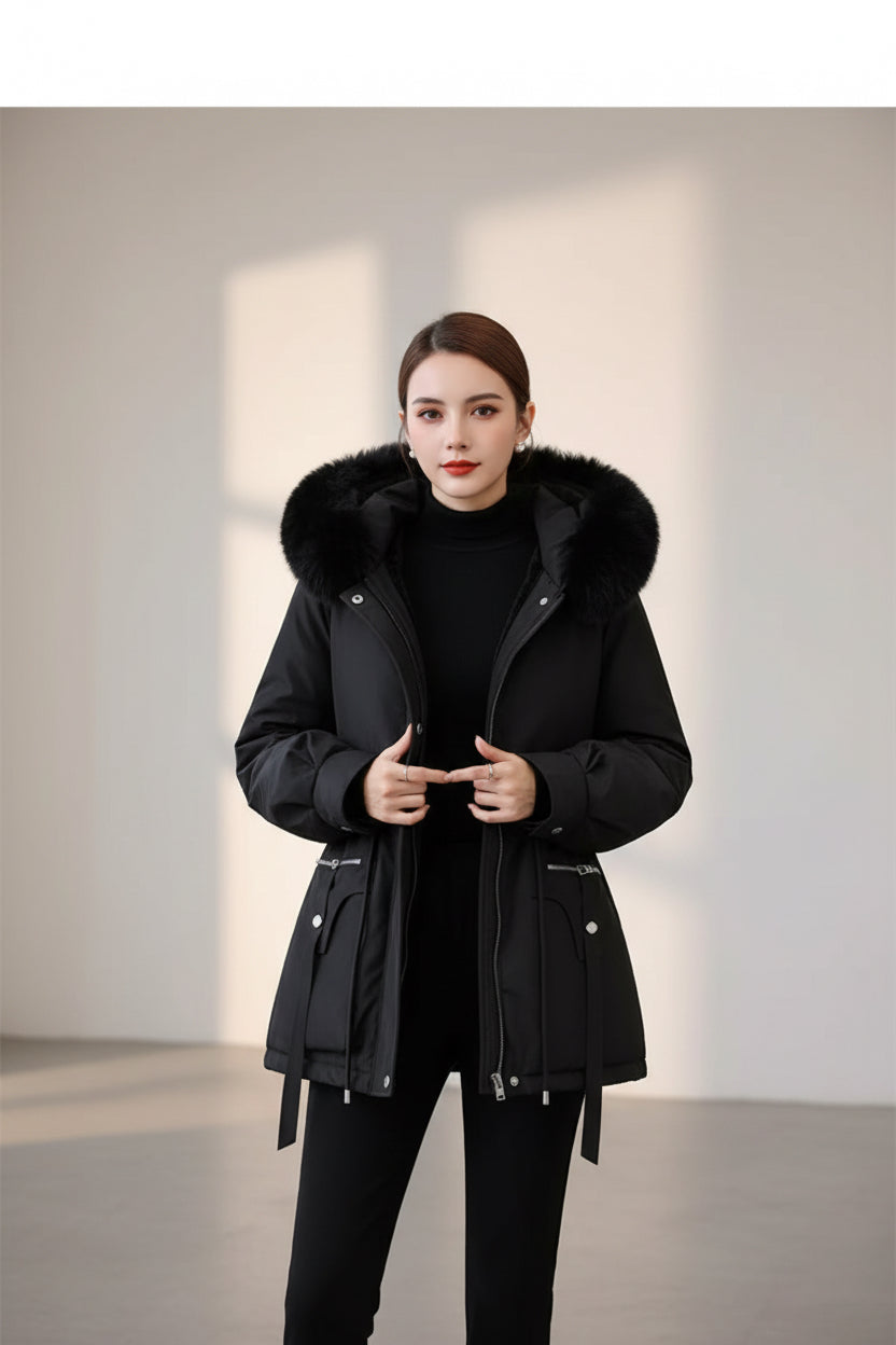 Women's Fleece Hooded Parka - Warm Winter Zipper Coat | AURORE LUXURE