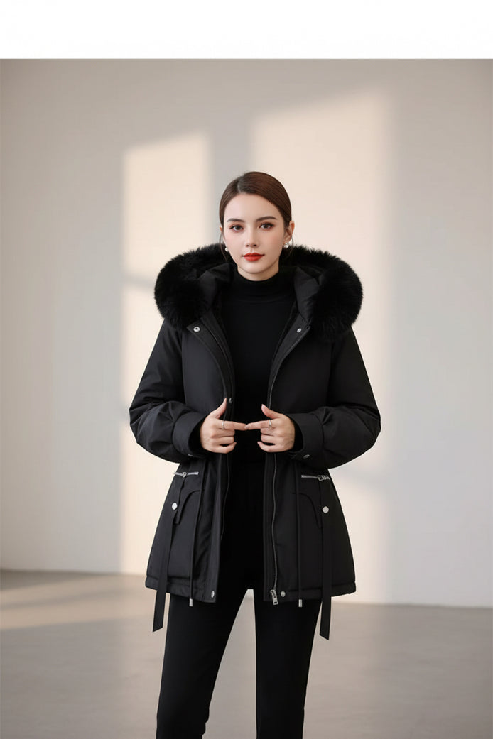 Women's Fleece Hooded Parka - Warm Winter Zipper Coat | AURORE LUXURE