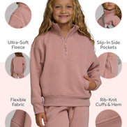 Girls 3-Pack Sweatshirts - Hoodies & Quarter Zip Fleece Set | AURORE LUXURE