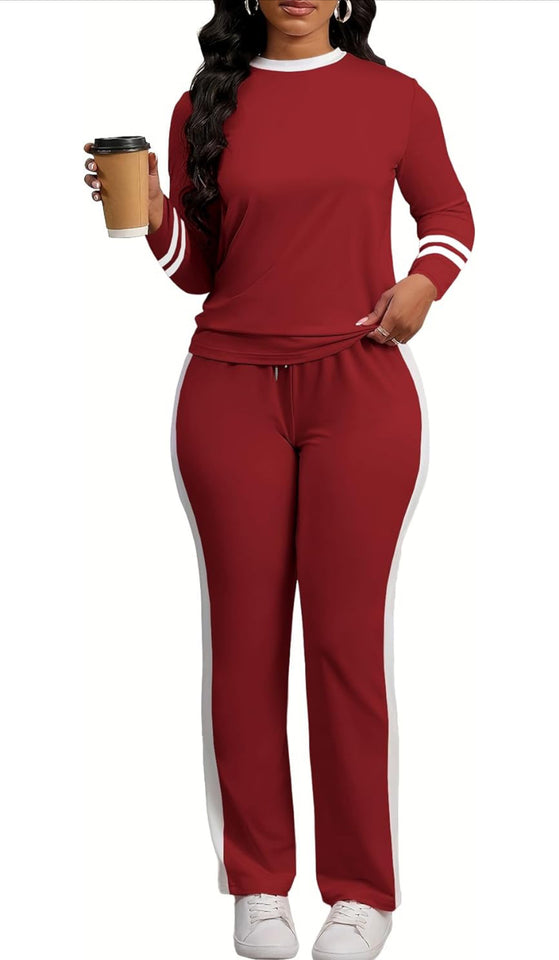 Women's 2 Piece Outfits Long Sleeve Tops Sweatpants Colorblock Bodycon Lounge Sets Tracksuits