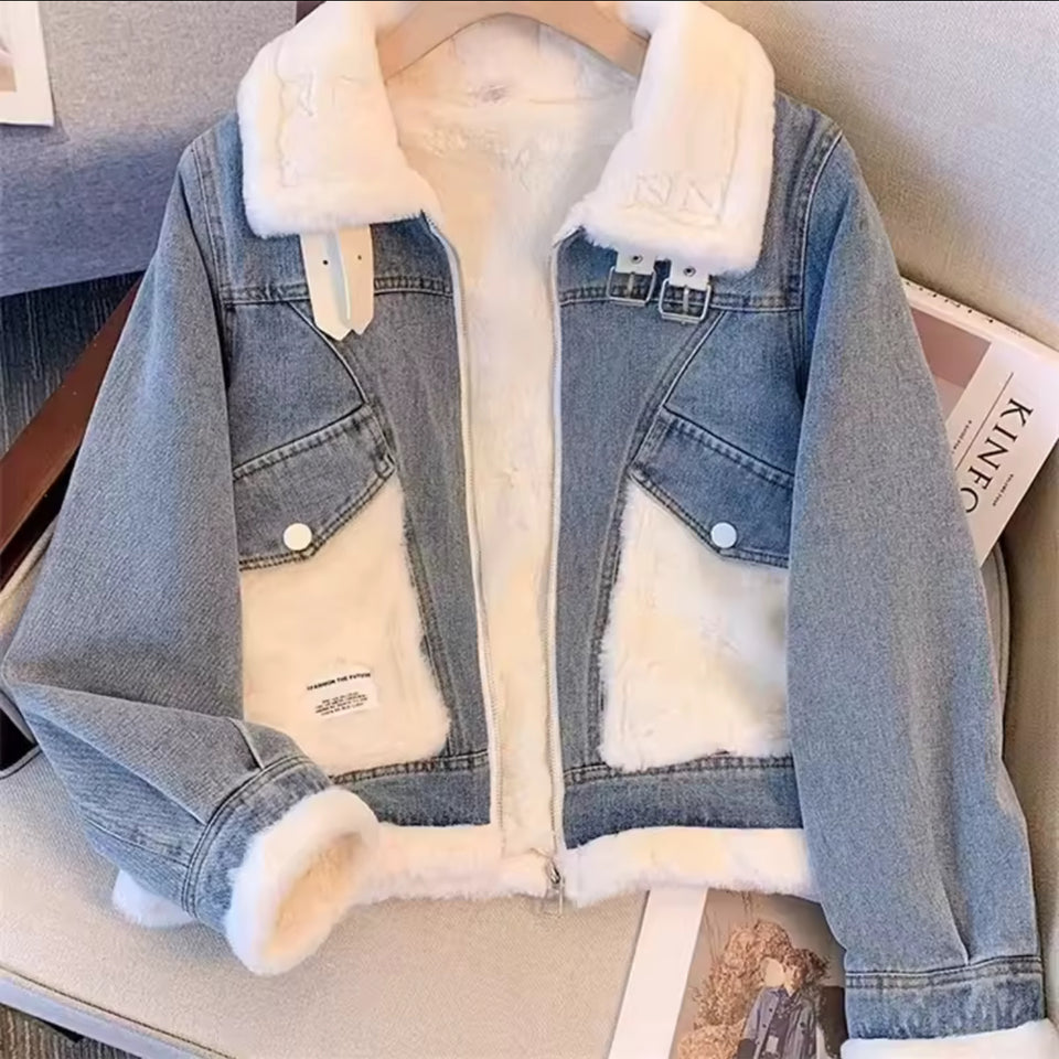 Women's Winter Denim Jacket - Fleece Lined Warm Coat | AURORE LUXURE