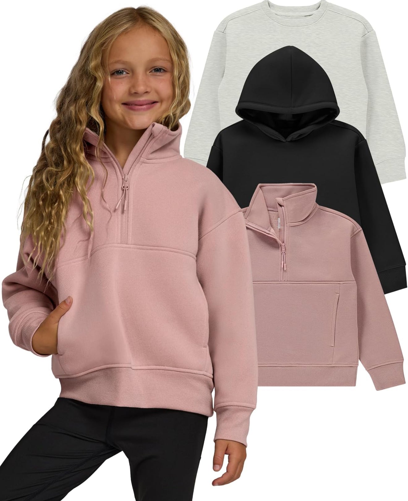 Girls 3-Pack Sweatshirts - Hoodies & Quarter Zip Fleece Set | AURORE LUXURE
