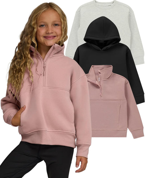 Girls 3-Pack Sweatshirts - Hoodies & Quarter Zip Fleece Set | AURORE LUXURE
