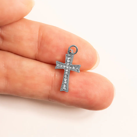 18K Gold PVD Stainless Steel Stone Cross Charm / PDL0306