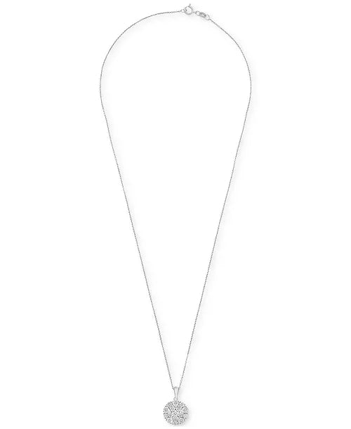 Diamond Flower Cluster Pendant Necklace & Earrings Set (Sterling Silver)