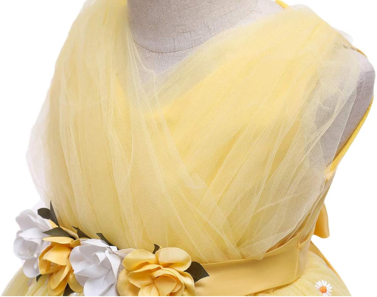 Floral detailing on a yellow dress highlighting its elegance in the Baby Girls Dresses Summer range.