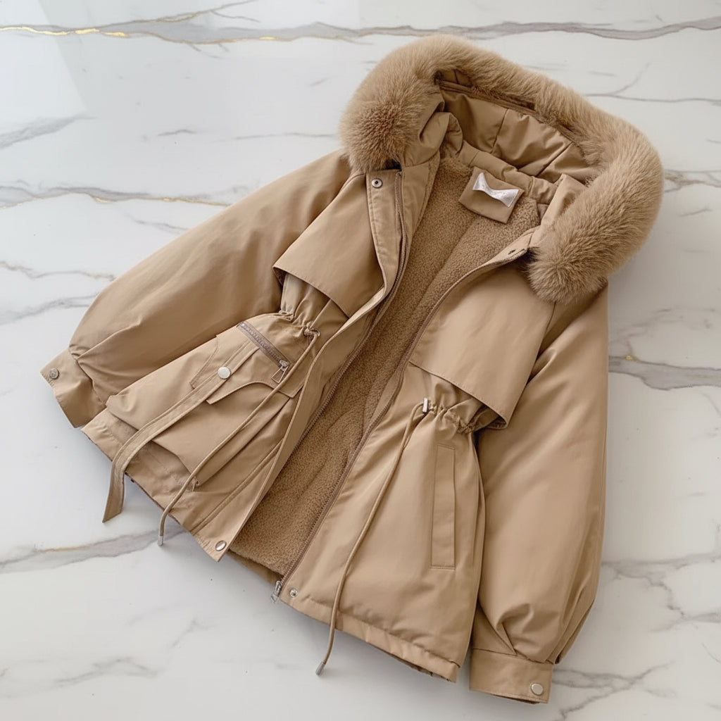 Women's Fleece Hooded Parka - Warm Winter Zipper Coat | AURORE LUXURE