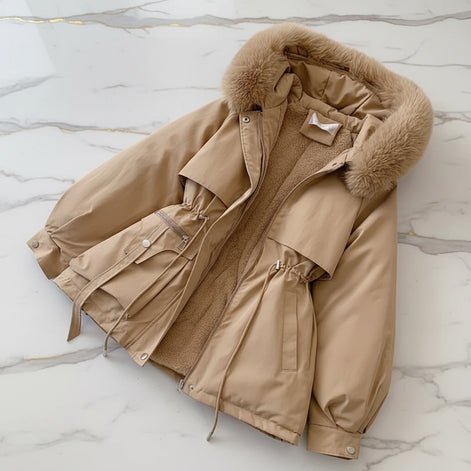 Women's Fleece Hooded Parka - Warm Winter Zipper Coat | AURORE LUXURE