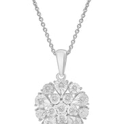 Diamond Flower Cluster Pendant Necklace & Earrings Set (Sterling Silver)