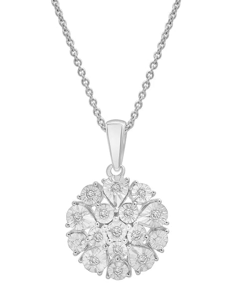 Diamond Flower Cluster Pendant Necklace & Earrings Set (Sterling Silver)