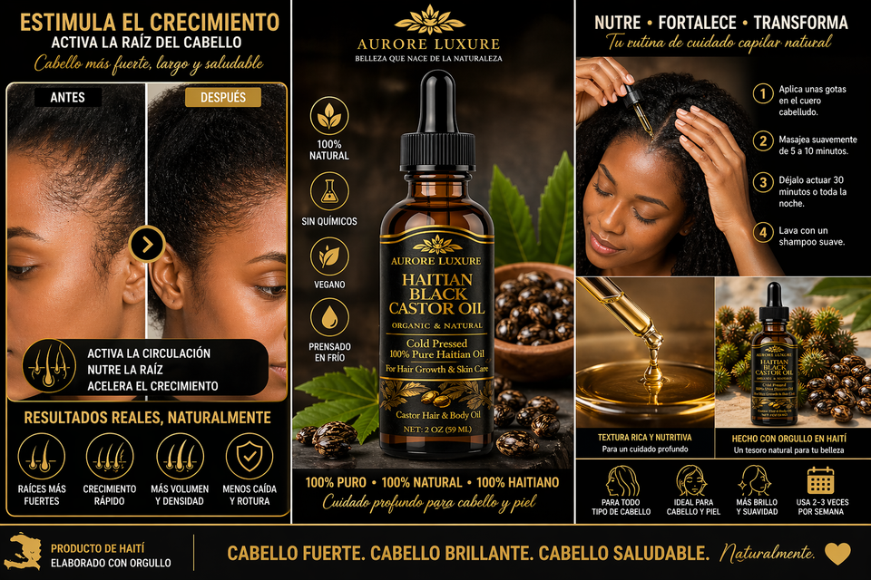 Aurore Luxure Haitian Black Castor Oil/ maskriti – Organic & Natural 100% Pure Castor Hair & Body Oil