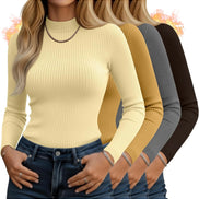 Women's 4-Pack Mock Neck Thermal Tops - Ribbed Base Layer Shirts | AURORE LUXURE