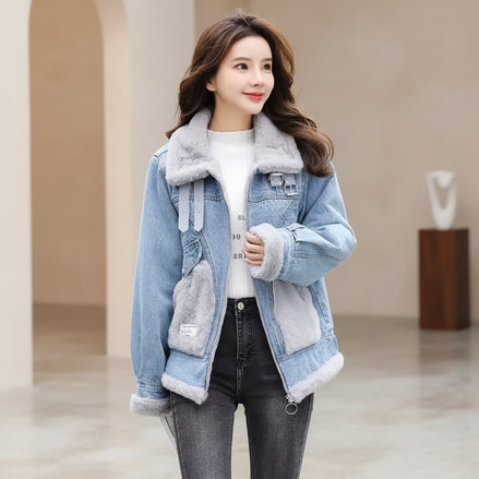 Women's Winter Denim Jacket - Fleece Lined Warm Coat | AURORE LUXURE