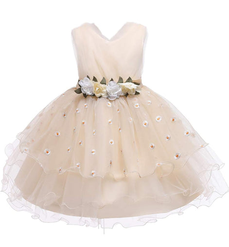 Lovely cream dress with layered tulle for kids, part of the Baby Girls Dresses Summer series.