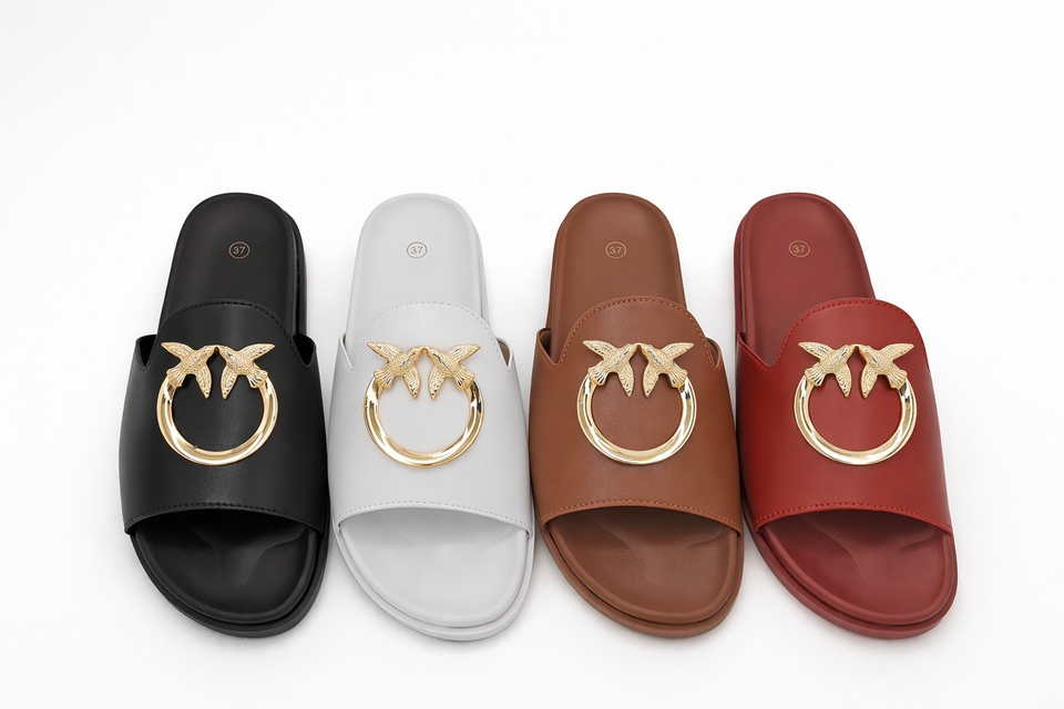 Women Luxury Slide Sandals – Gold Bird Ring Design (Sizes 37–42)