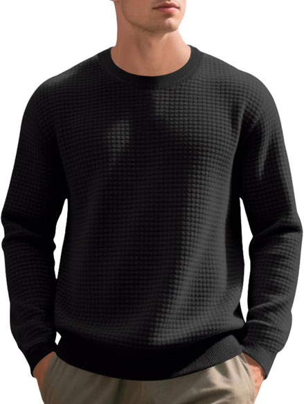 Men's Textured Knit Pullover - Casual Crewneck Waffle Sweater | AURORE LUXURE