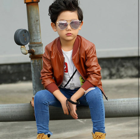 Boys Faux Leather Jacket - Toddler Kids Motorcycle Coat | AURORE LUXURE