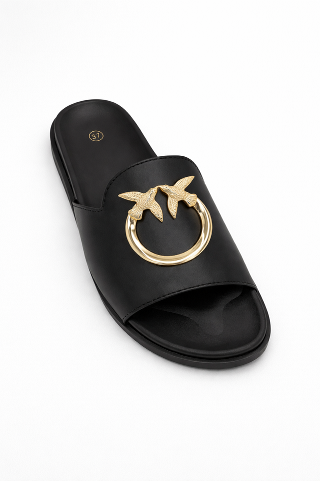 Women Luxury Slide Sandals – Gold Bird Ring Design (Sizes 37–42)