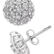 Diamond Flower Cluster Pendant Necklace & Earrings Set (Sterling Silver)