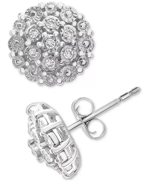 Diamond Flower Cluster Pendant Necklace & Earrings Set (Sterling Silver)