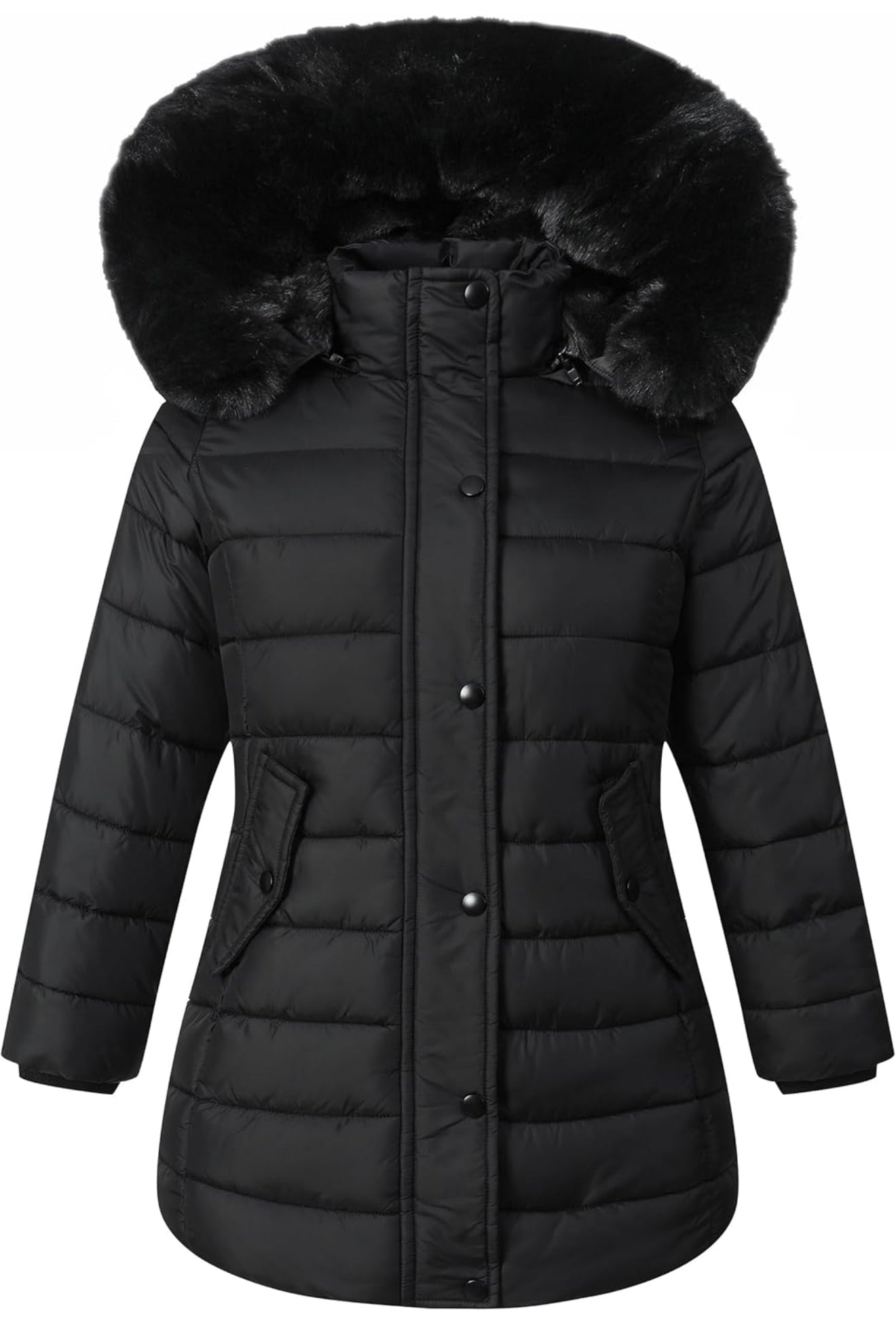 Girls’ Winter Waterproof Long Puffer Coat – Warm Kids Parka Jacket with Removable Hood