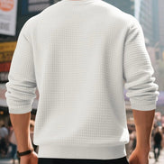 Men's Textured Knit Pullover - Casual Crewneck Waffle Sweater | AURORE LUXURE
