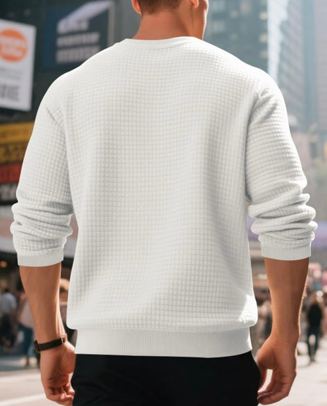 Men's Textured Knit Pullover - Casual Crewneck Waffle Sweater | AURORE LUXURE