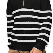 Boys Striped Quarter Zip Sweater - Long Sleeve Knit Pullover | AURORE LUXURE