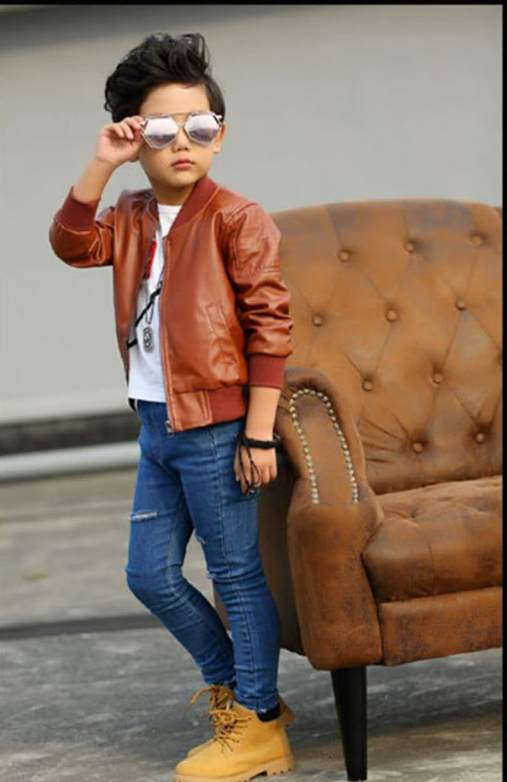 Boys Faux Leather Jacket - Toddler Kids Motorcycle Coat | AURORE LUXURE