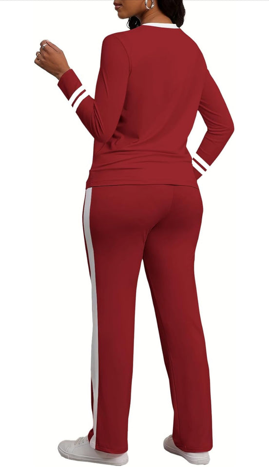 Women's 2 Piece Outfits Long Sleeve Tops Sweatpants Colorblock Bodycon Lounge Sets Tracksuits