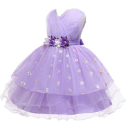 Stunning purple dress with floral accents, featured in the Baby Girls Dresses Summer collection.