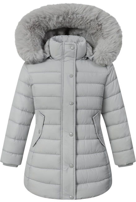 Girls’ Winter Waterproof Long Puffer Coat – Warm Kids Parka Jacket with Removable Hood